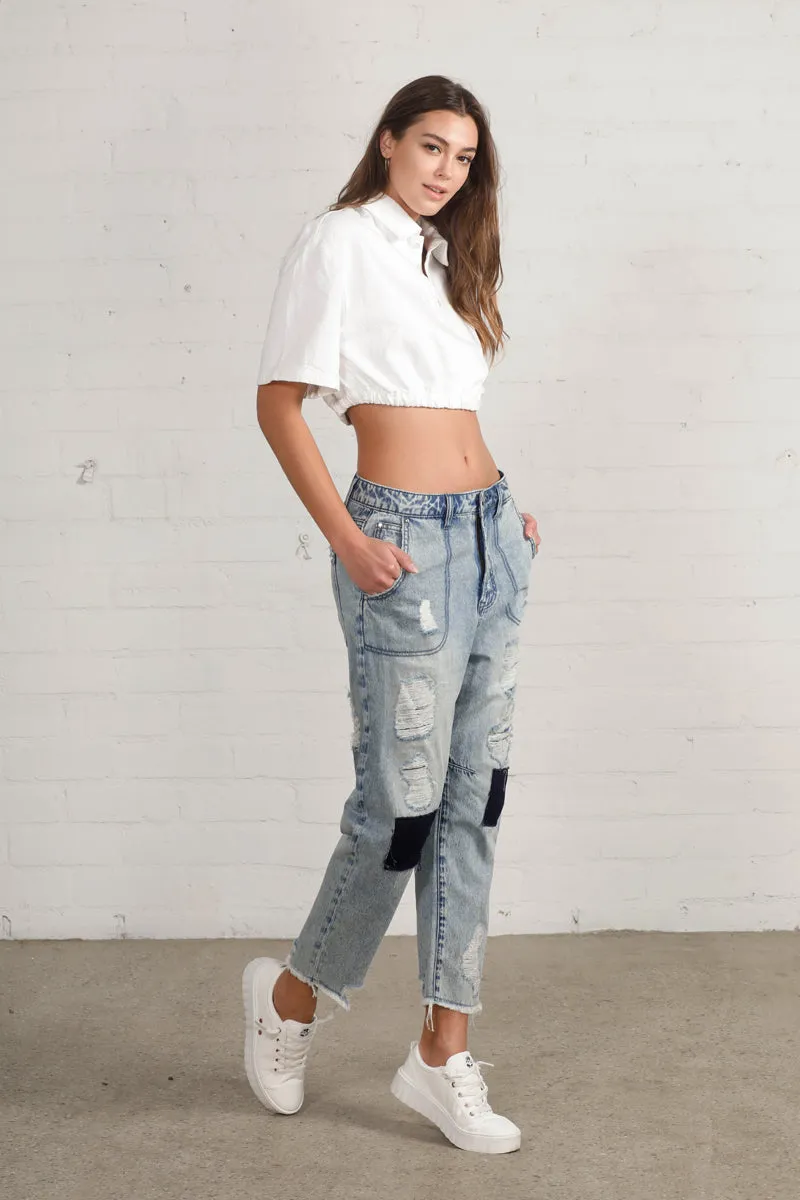 Slouch Vintage Patched Work Jeans