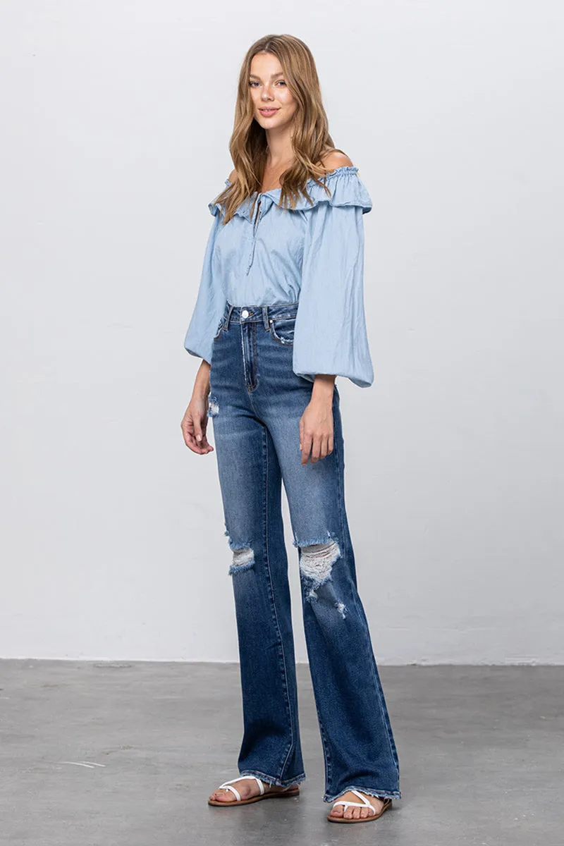Sweeping the Street High Waist Long Relaxed Bootcut Flare Jeans