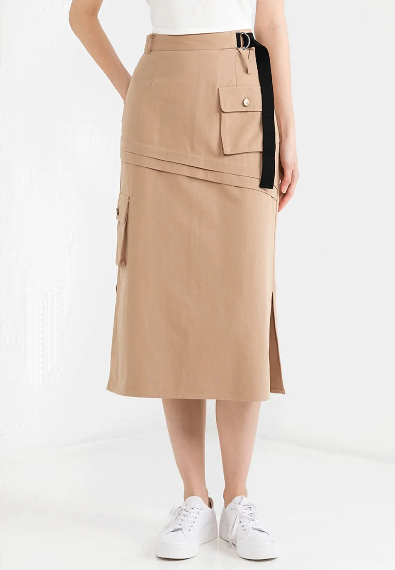 VOIR JEANS Hey Summer Collection: Double Flap Pockets Cut Out Maxi Skirt