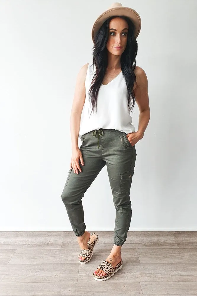 Wakee Denim Lucy Cargo Jean Khaki
