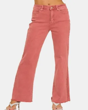 Washed Frayed Hem Bootcut Jeans