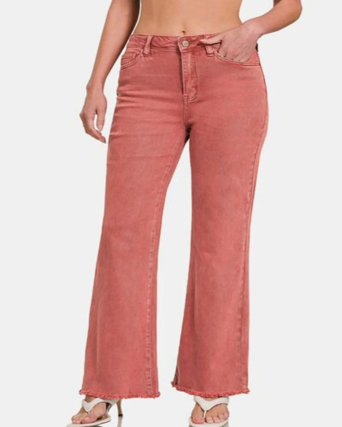 Washed Frayed Hem Bootcut Jeans