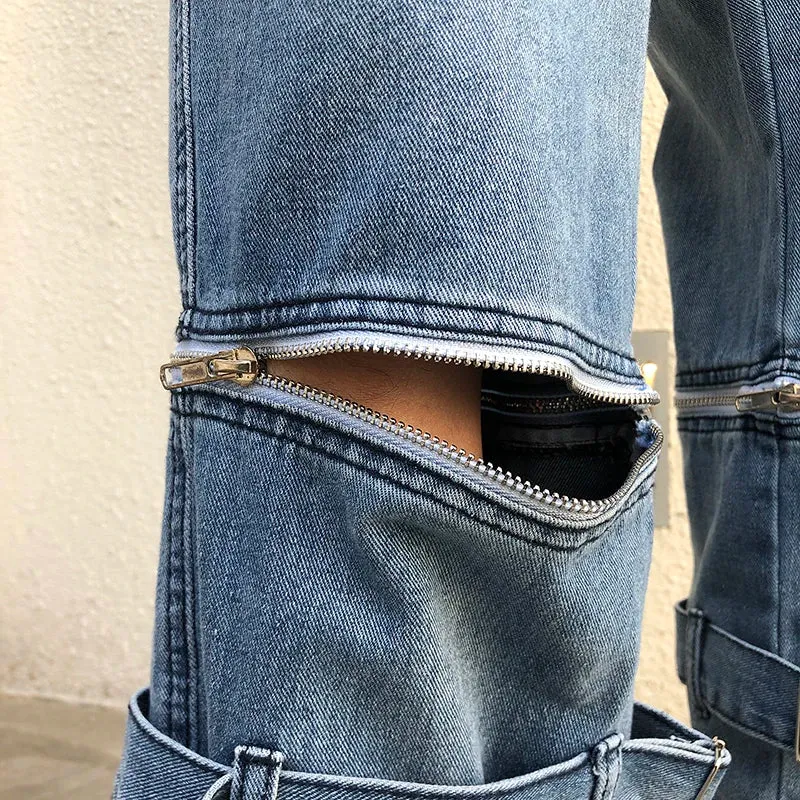 WIAOFELLAS -  Removable New Trousers Summer Pattern Baggy Homme Classic Cargo Pocket Jeans Mens Blue Color Casual Pants Biker Denim Trousers