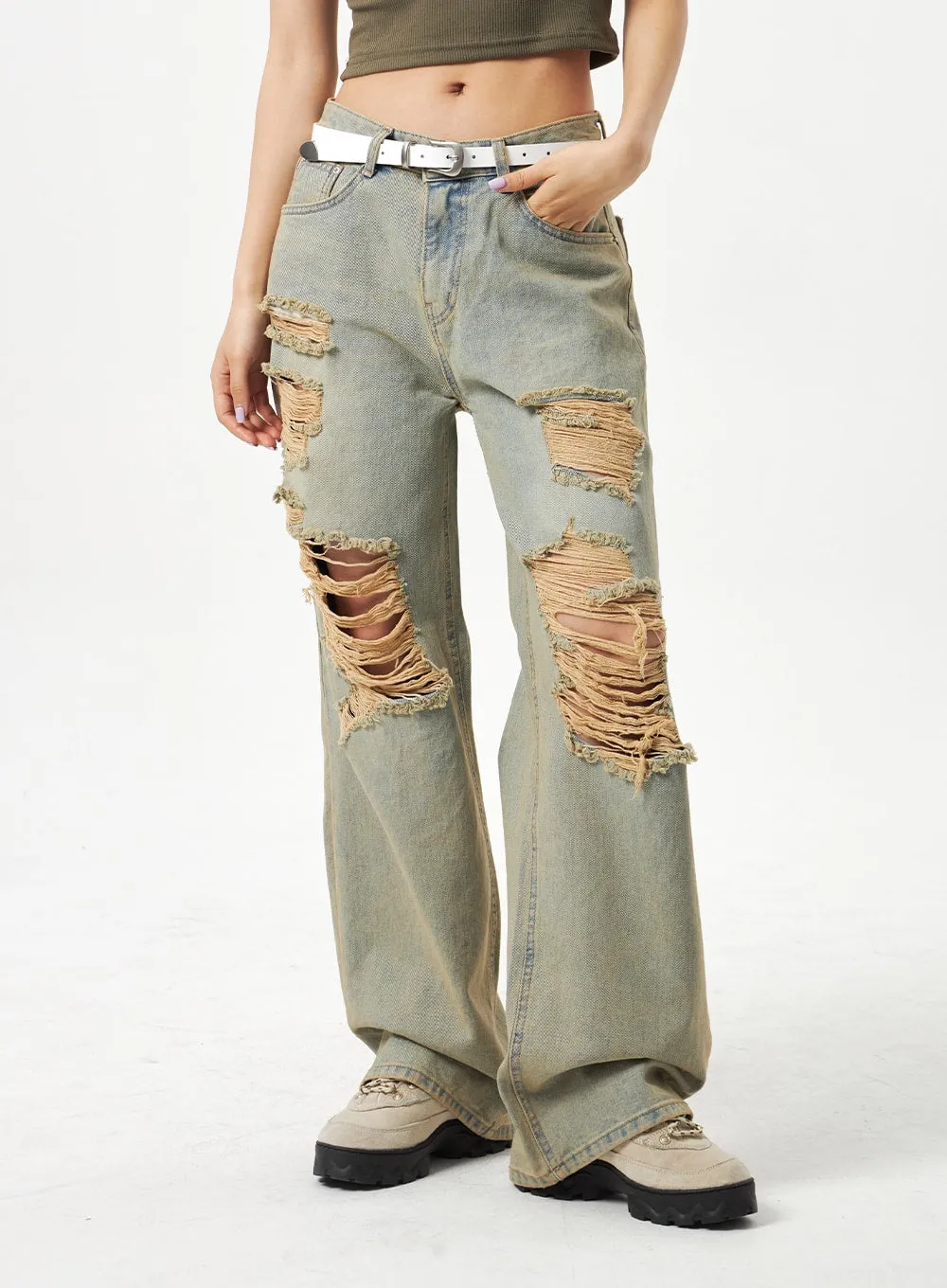 Wide Leg Ripped Jeans CA320