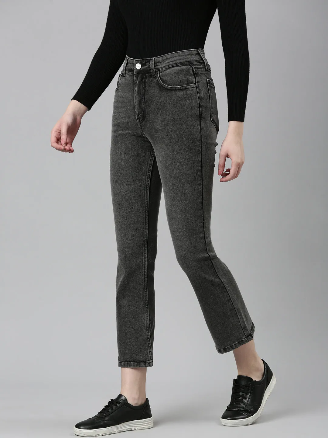 Women Grey Jean Bootcut Light Fade High-Rise Denim Jeans