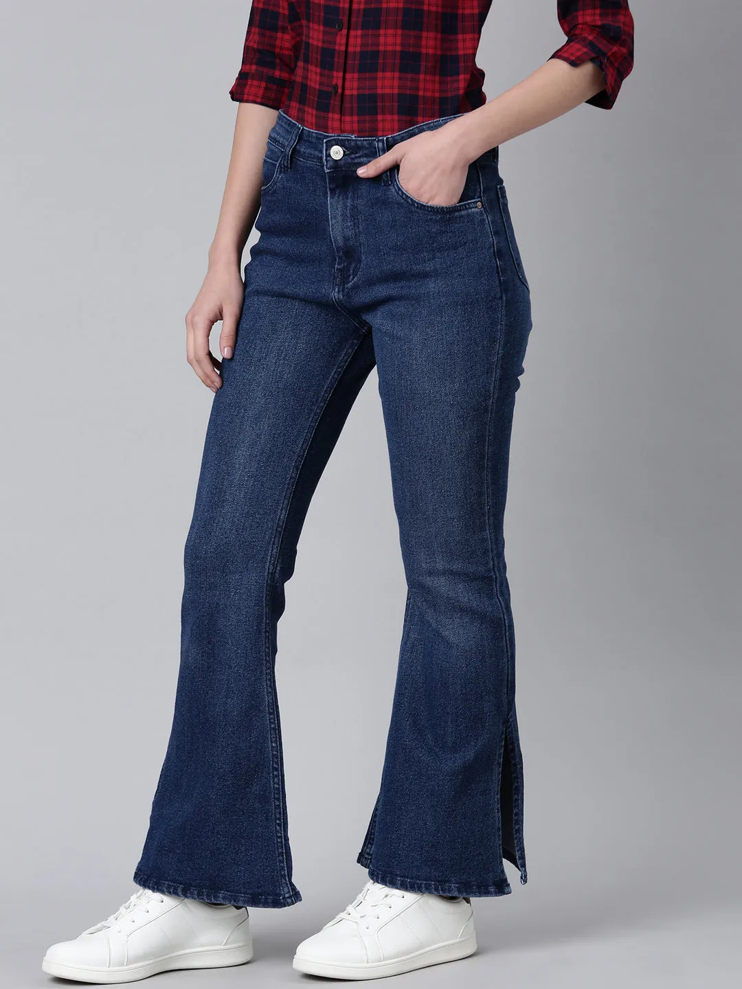 Women Navy Blue Bootcut Denim Jeans