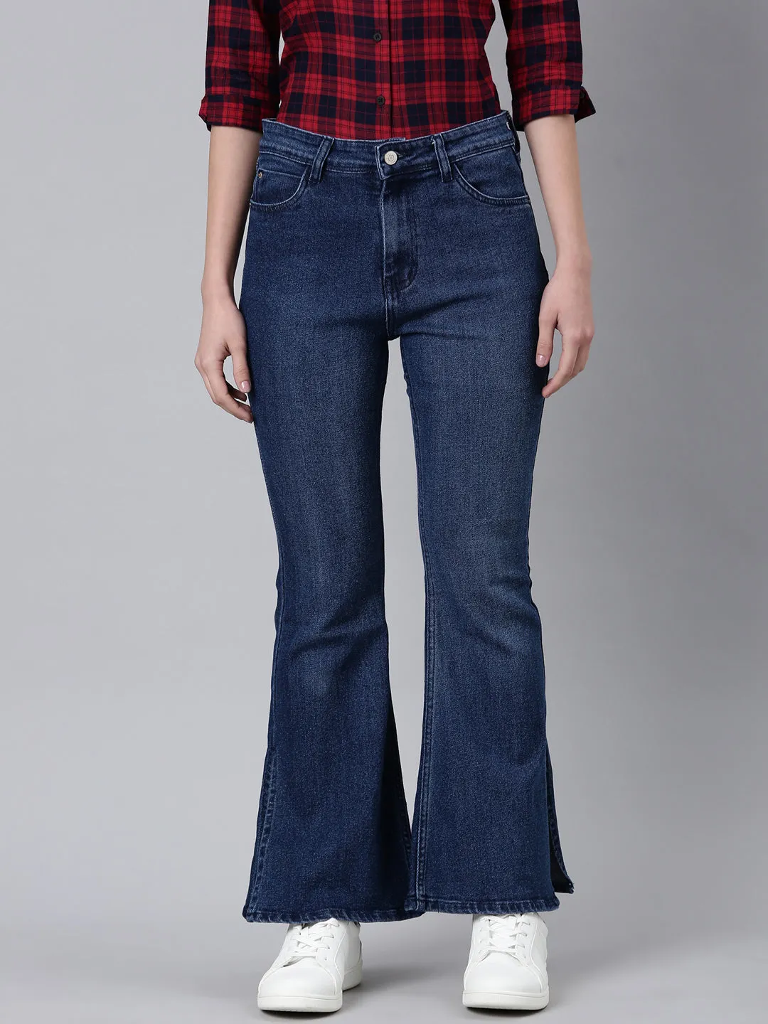 Women Navy Blue Bootcut Denim Jeans