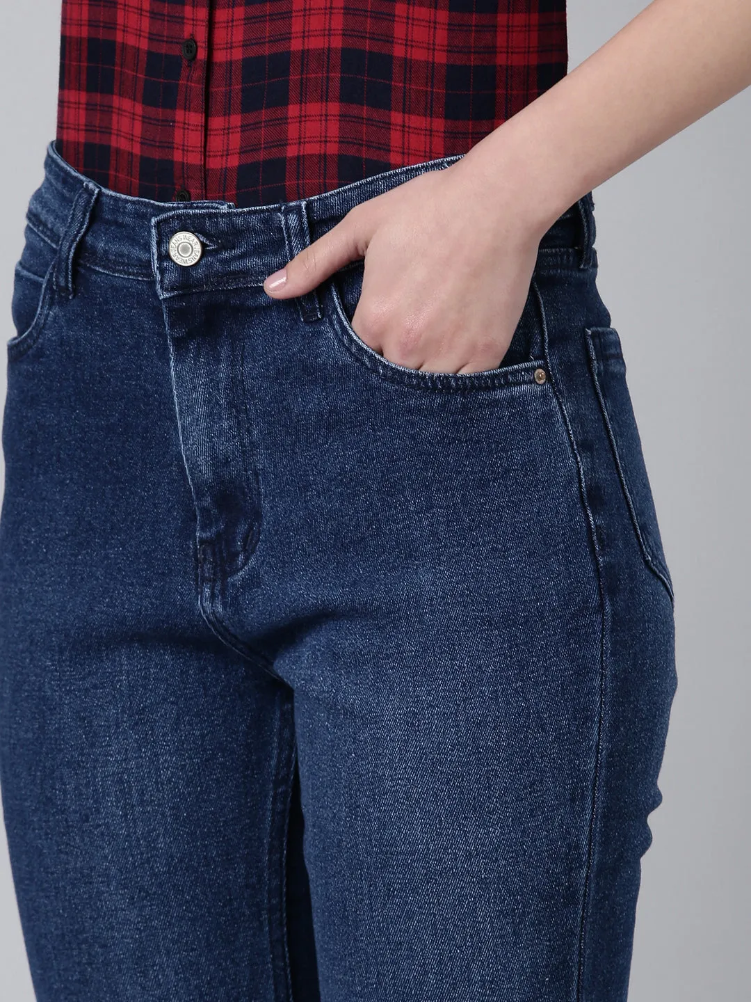 Women Navy Blue Bootcut Denim Jeans